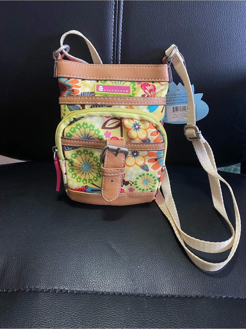 NWT🎉 Lily Bloom Yellow Floral Mini Crossbody Bag with Tan Trim